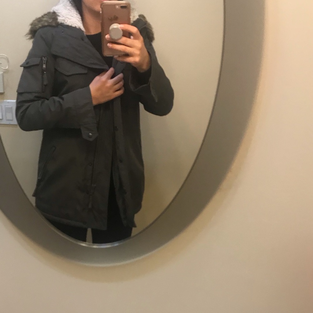Green and white faux fur aqua jacket